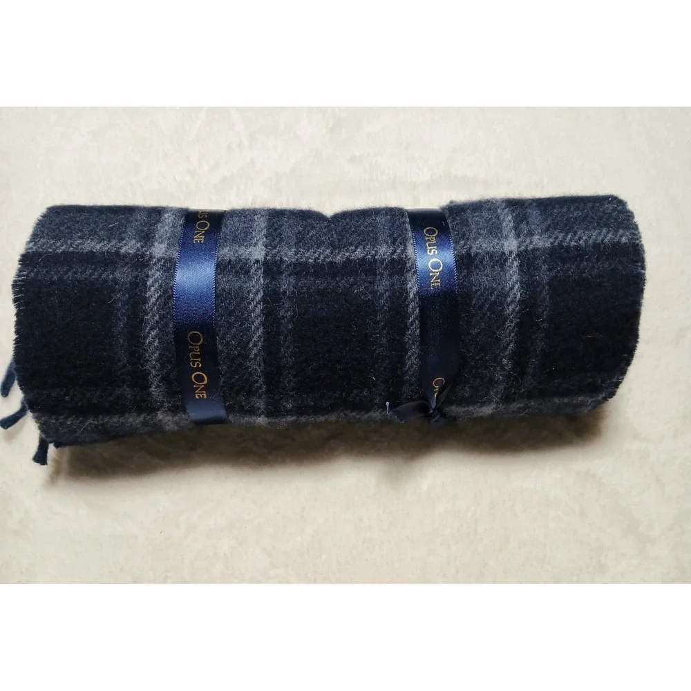 Polo Ralph Lauren x‎ Opus One Rare Corporate Gift Scarf - Navy Plaid Wool Blend